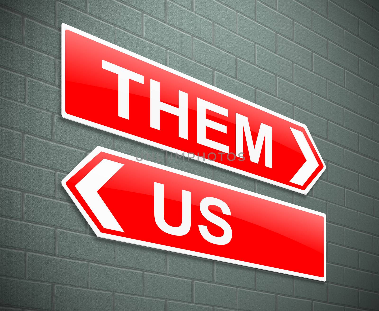 Illustration depicting a sign with a them and us concept.