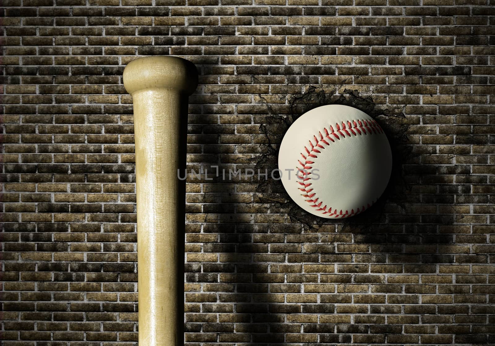 baseball elements on a brick wall