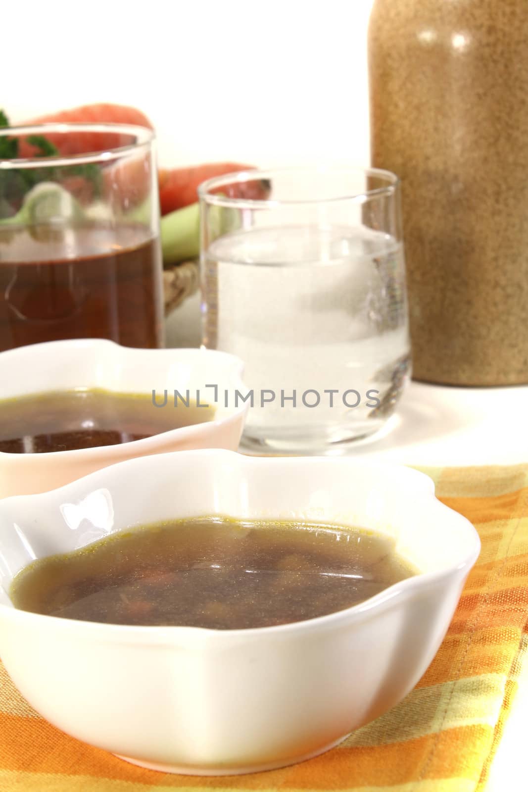 fresh Beef Consomme on light background