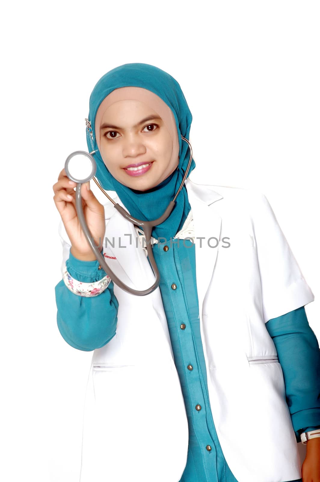 Asian young woman doctor holding a stethoscope by antonihalim