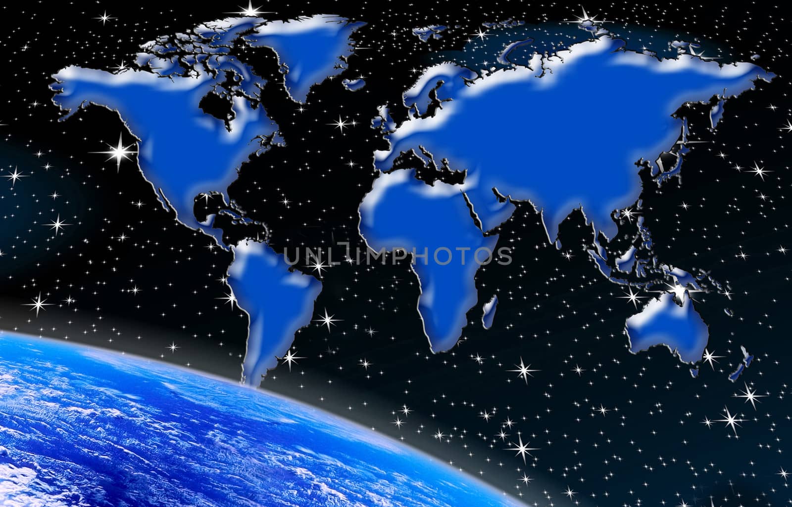 planet earth world map and aerial view of the space against the backdrop of night sky