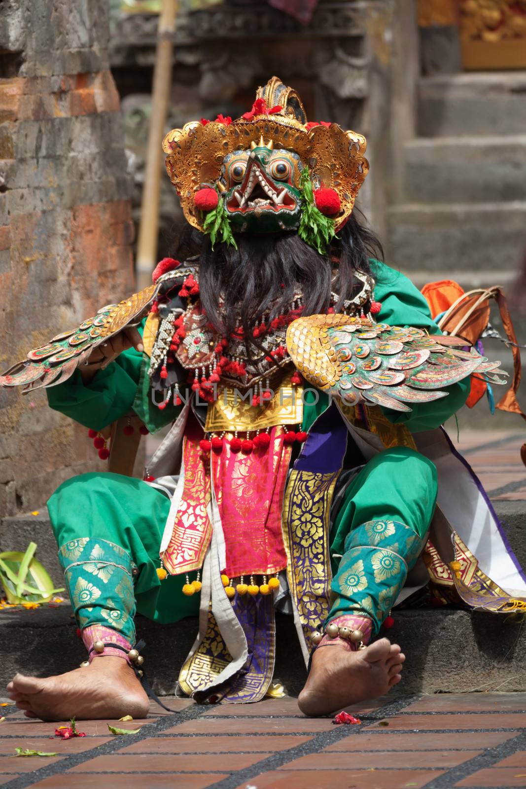 BALI - SEP 21: Barong and Kris Dance performs at Sahadewah, in Batubulan, Bali, Indonesia on Sep 21, 2012. This famous play represents an fight between good and bad gods.