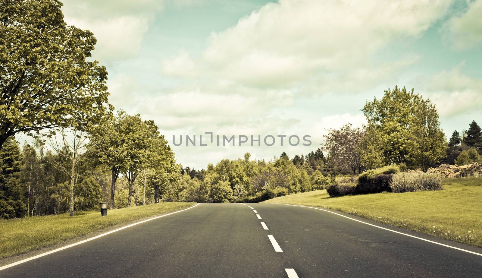 A country road in the UK in muted vintaage tones