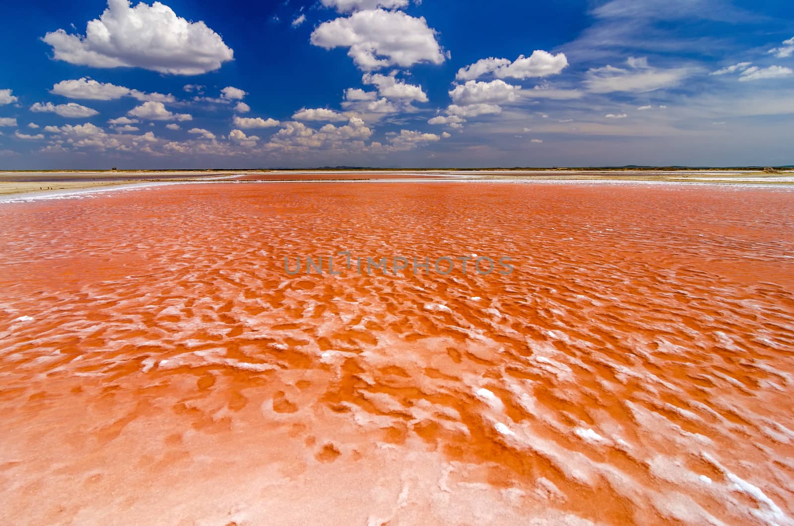 Pool of salt water for salt production in La Guajira, Colombia