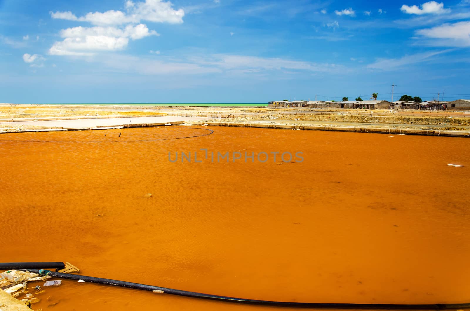 Pools for gathering sea salt in the town of Manaure in La Guajira, Colombia