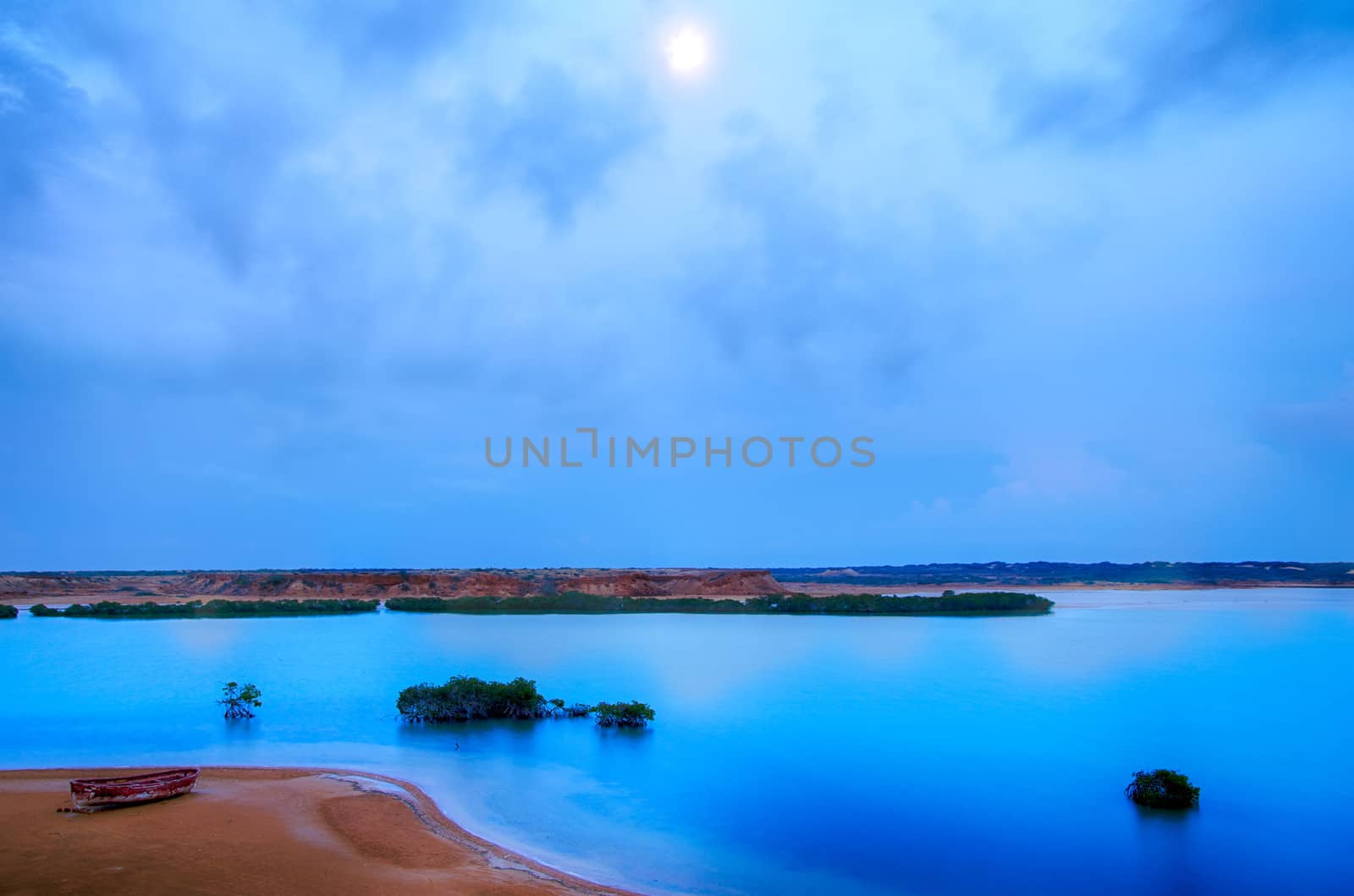 Late evening view of the bay of Punta Gallinas in La Guajira, Colombia