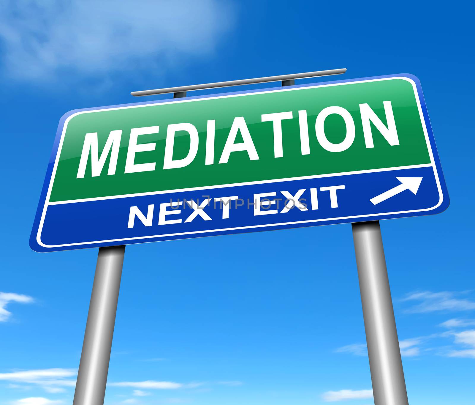 Illustration depicting a sign with a mediation concept.