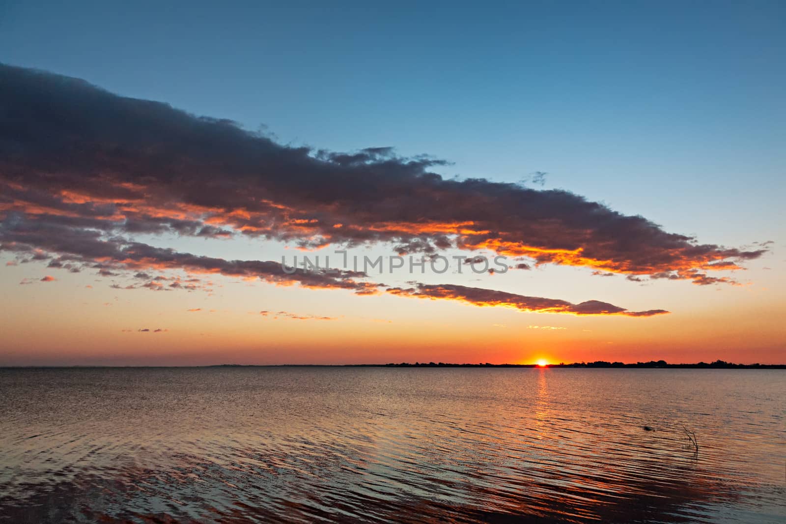 Beautiful sunset over water in Aveiro, Portugal