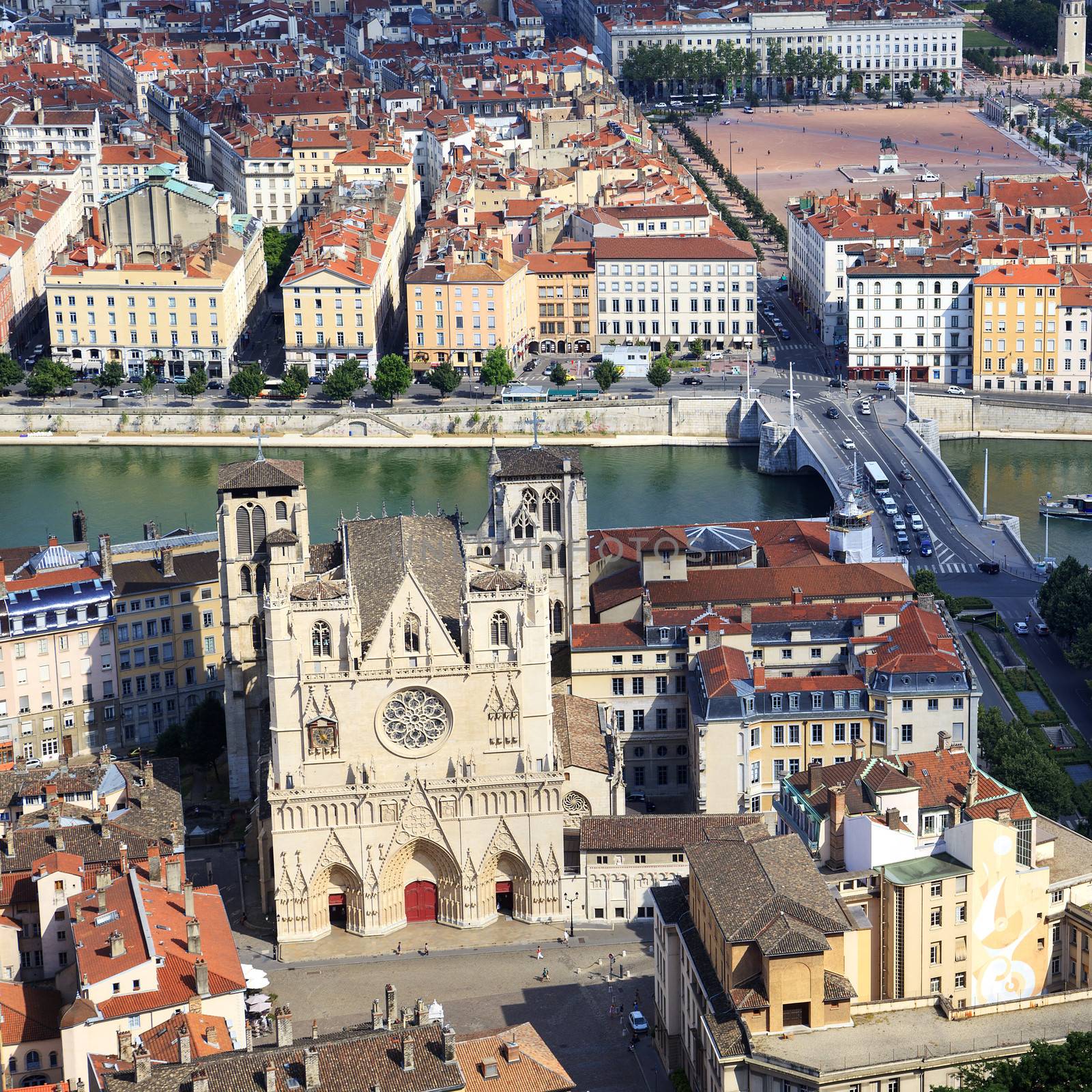 Famous view from the top of Notre Dame de Fourviere Basilica, Lyon