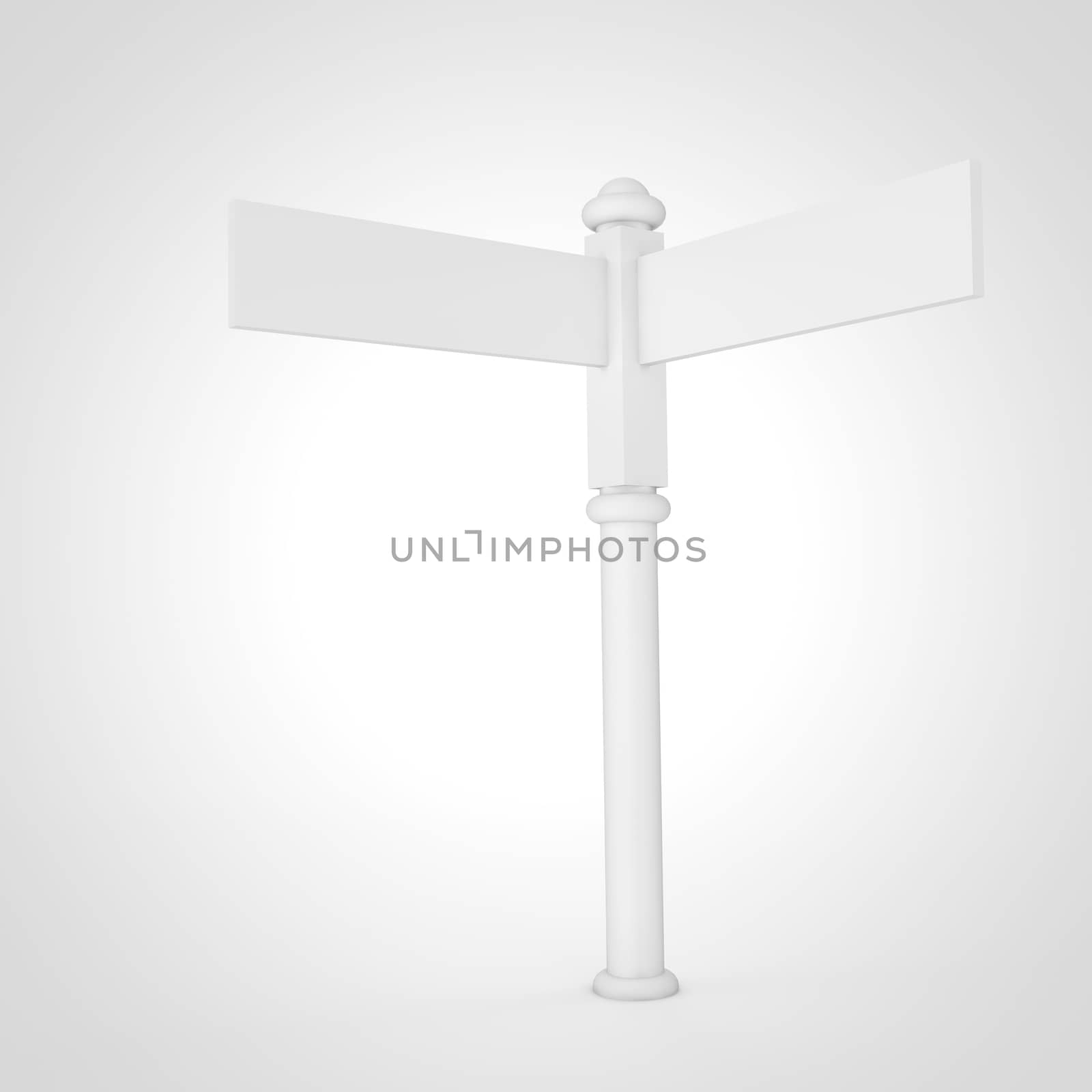 High resolution 3D render of a blank sign post in white.
