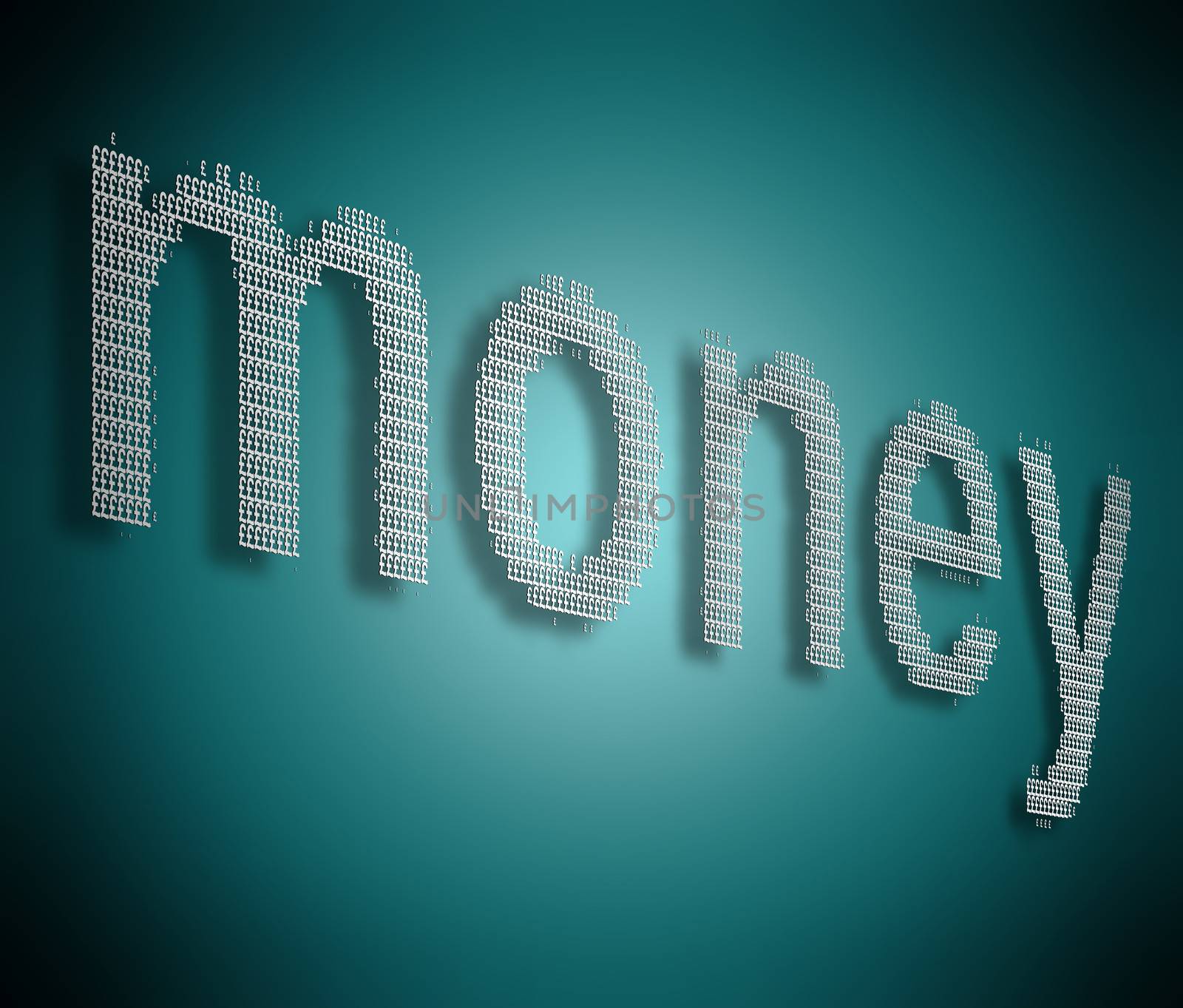 Illustration depicting many silver pound signs formed to arrange the word money.