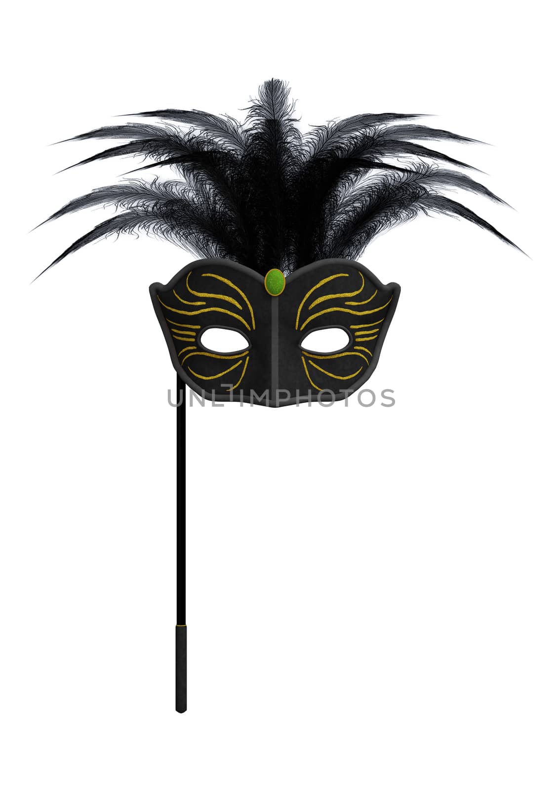 3D digital render of a black masquerade mask isolated on white background