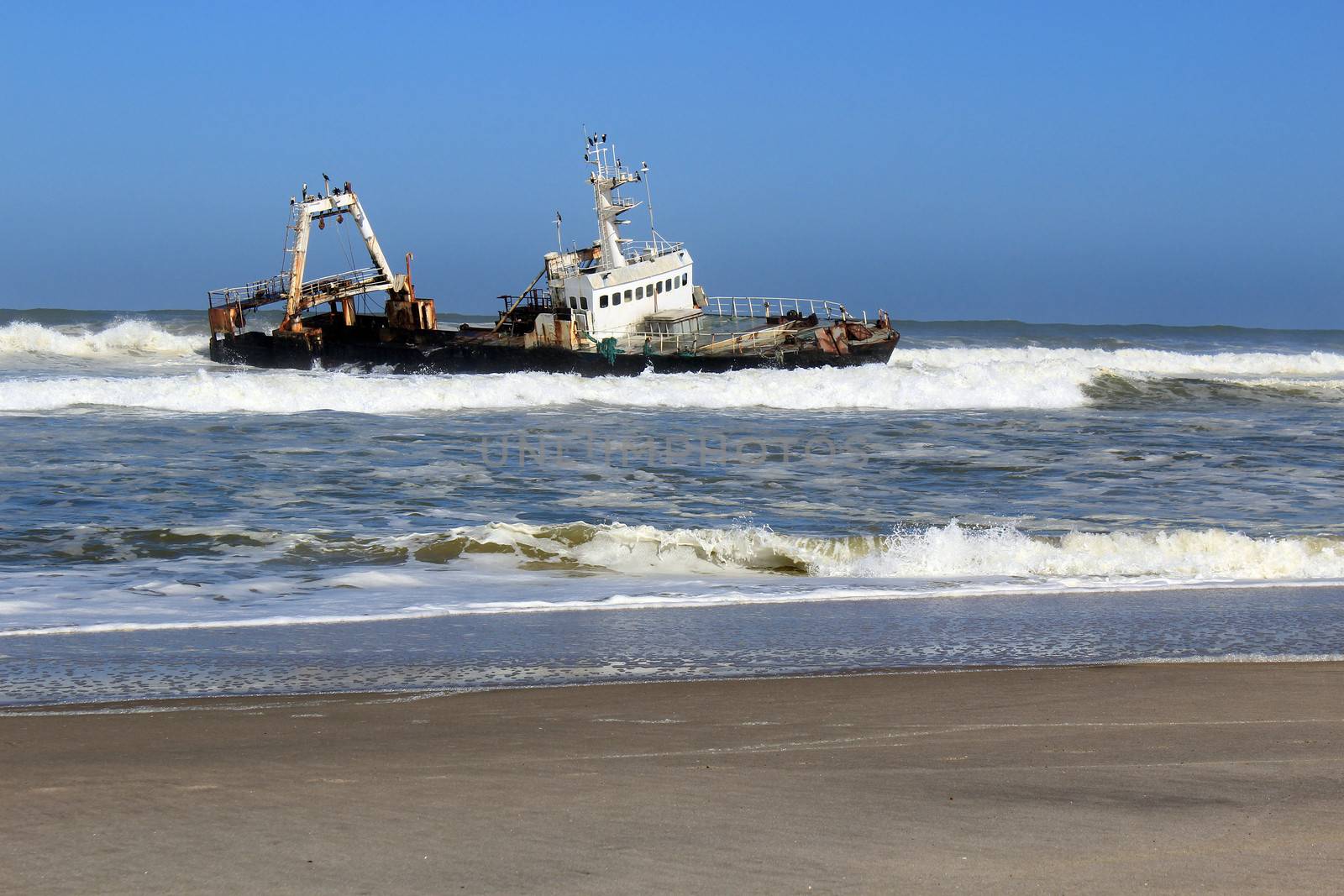 Shipwreck on a beach, Skeleton Coast, Namibia 