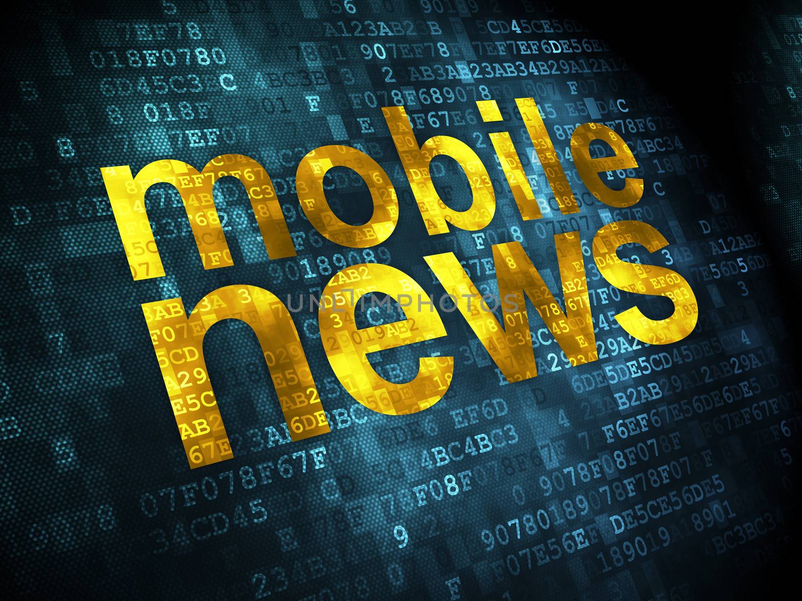 News concept: pixelated words Mobile News on digital background, 3d render