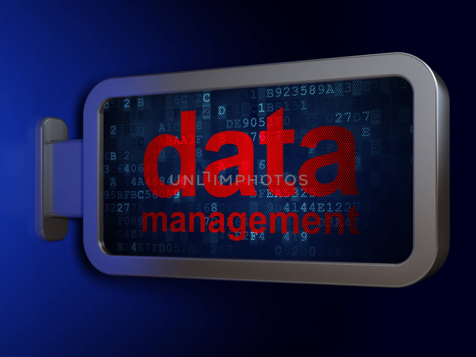 Information concept: Data Management on advertising billboard background, 3d render