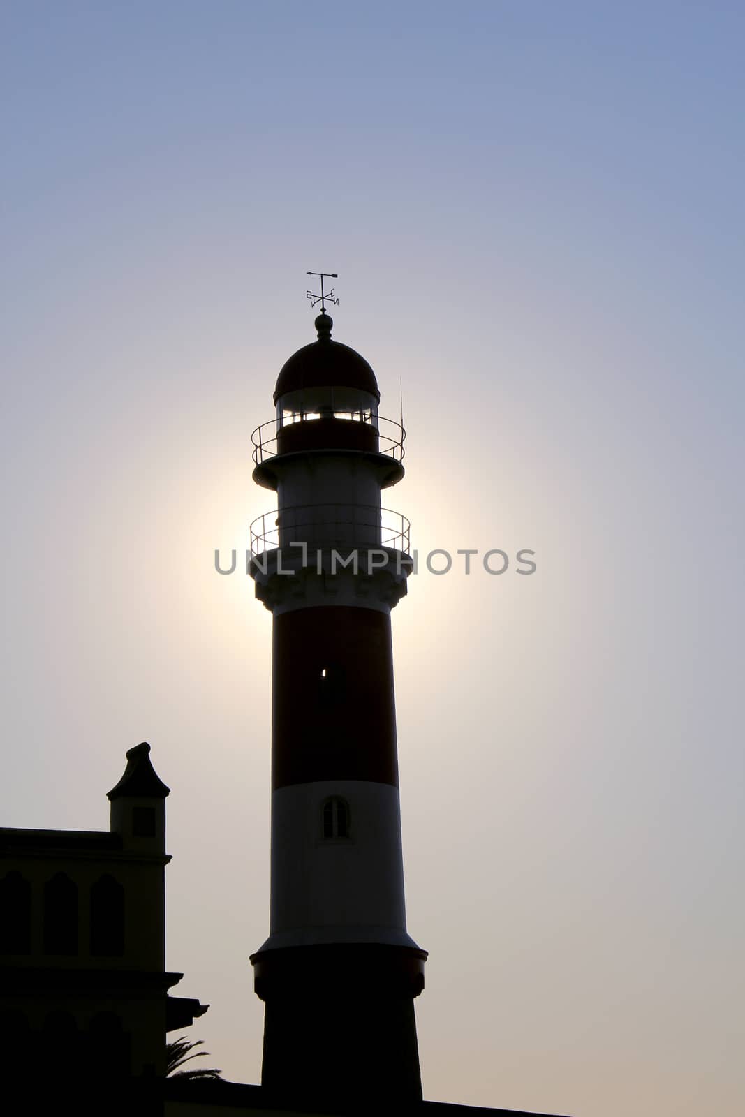 Famous Lighthouse in Swakopmund, a germam style colonial city on the Atlantic coast of northwestern Namibia