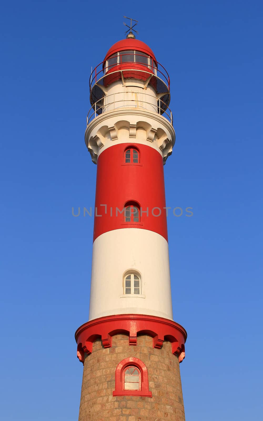 Famous Lighthouse in Swakopmund, a germam style colonial city on the Atlantic coast of northwestern Namibia