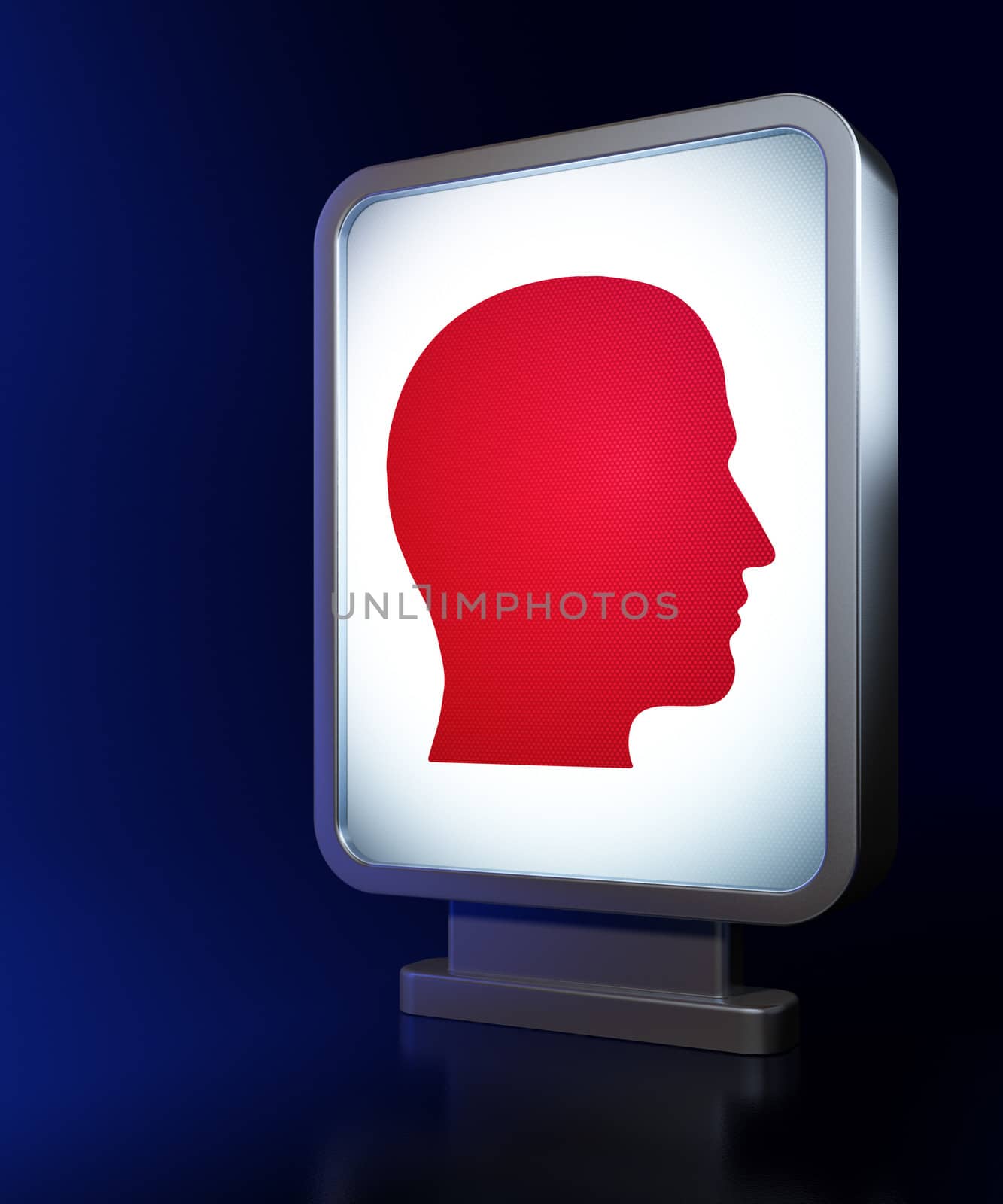 Data concept: Head on advertising billboard background, 3d render