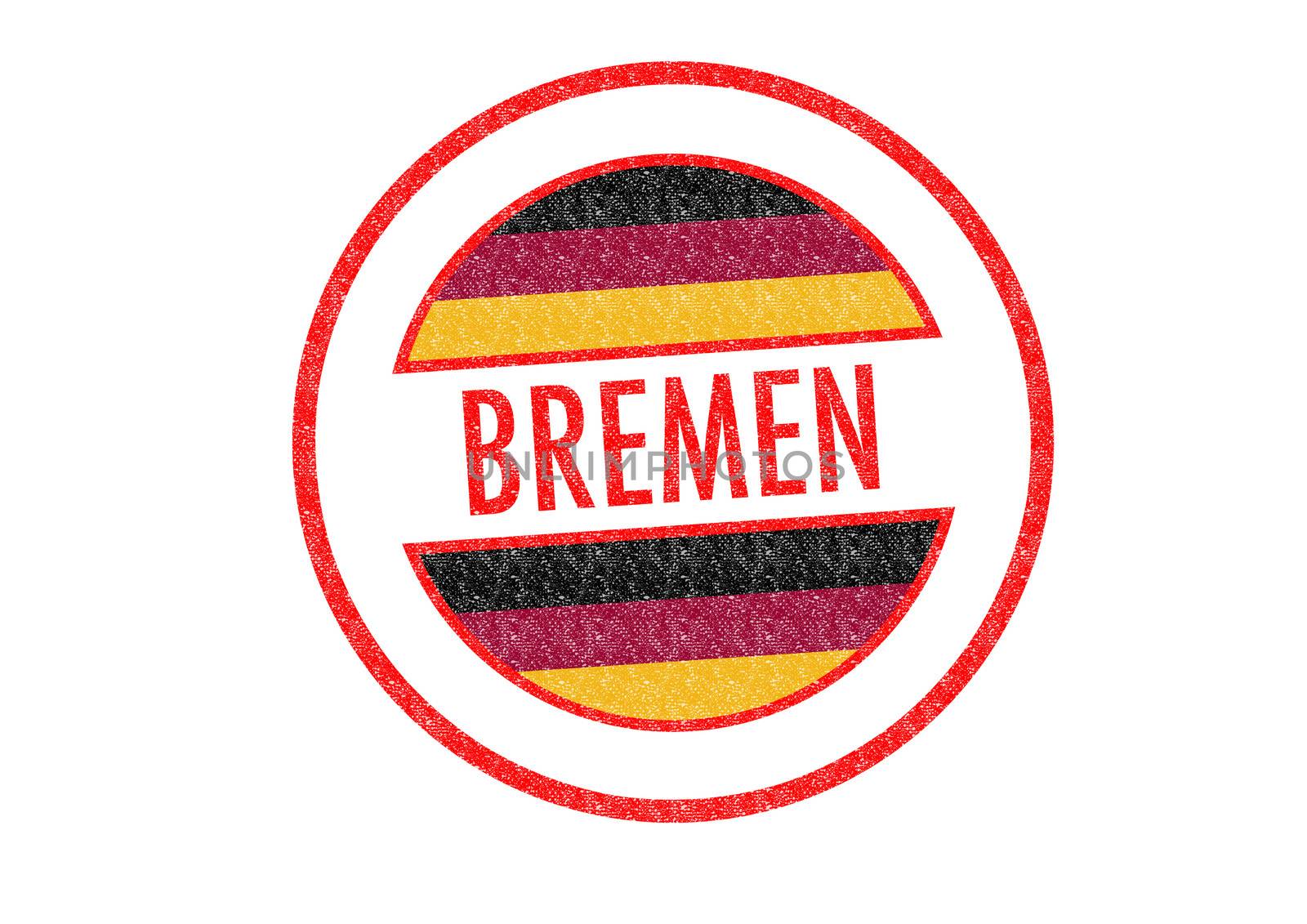 Passport-style BREMEN rubber stamp over a white background.