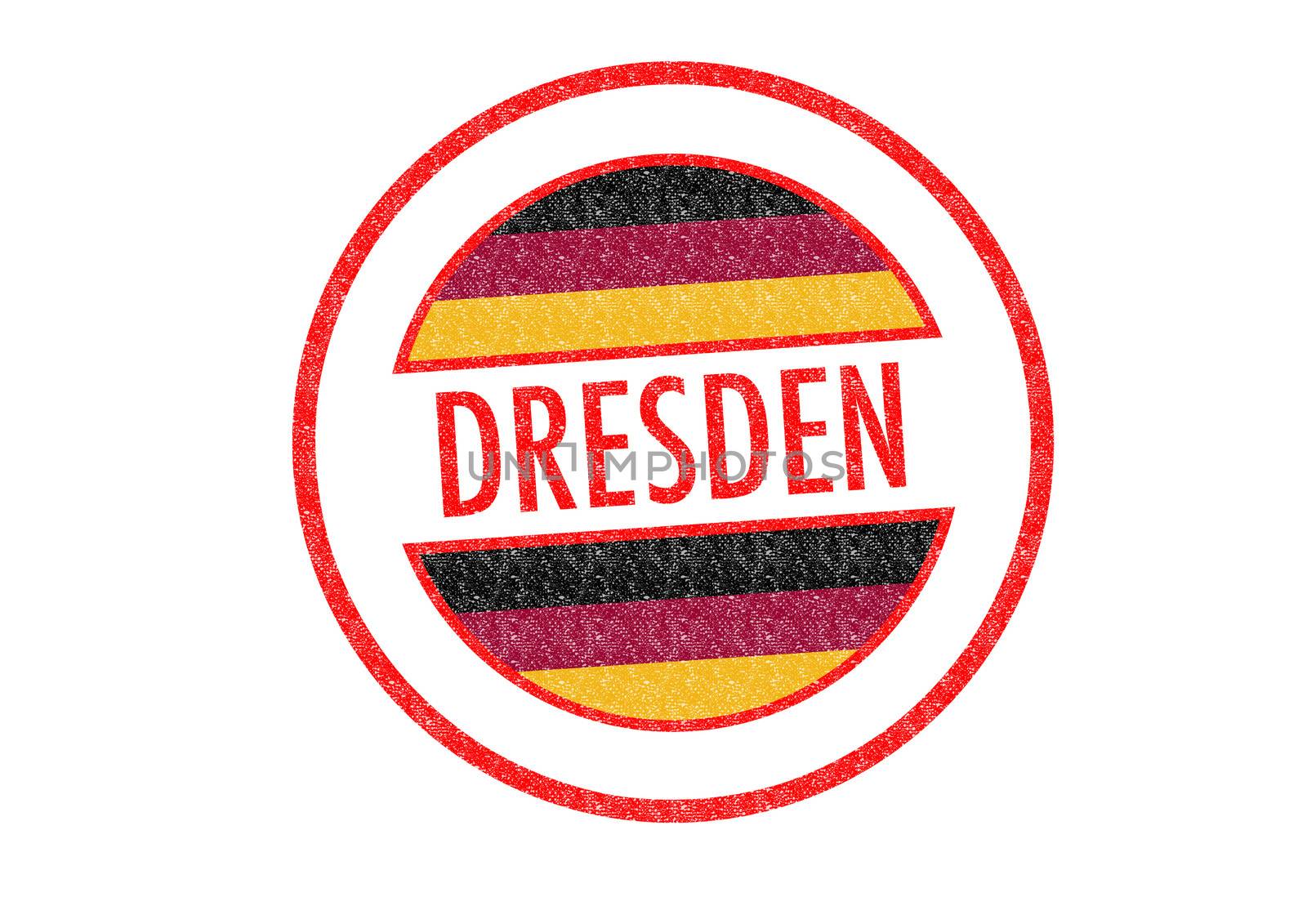 Passport-style DRESDEN rubber stamp over a white background.