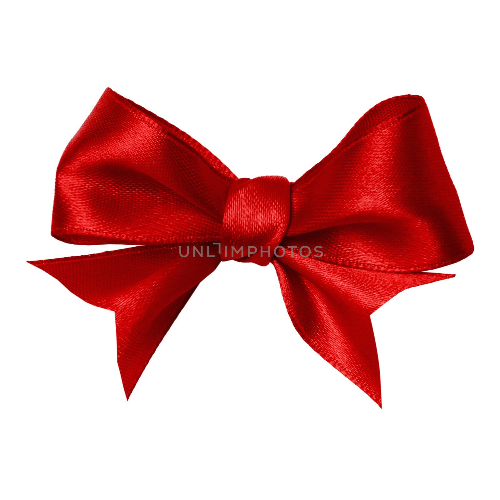 Shiny red satin ribbon on white background