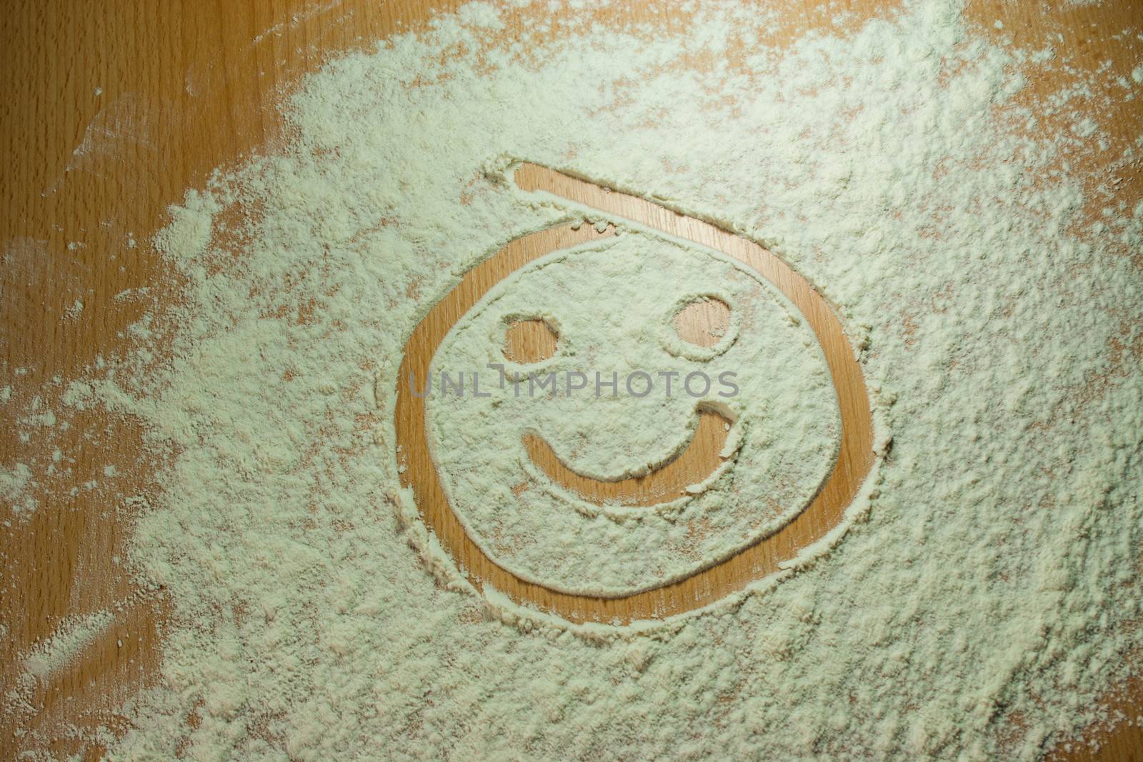 Flour on a wooden table