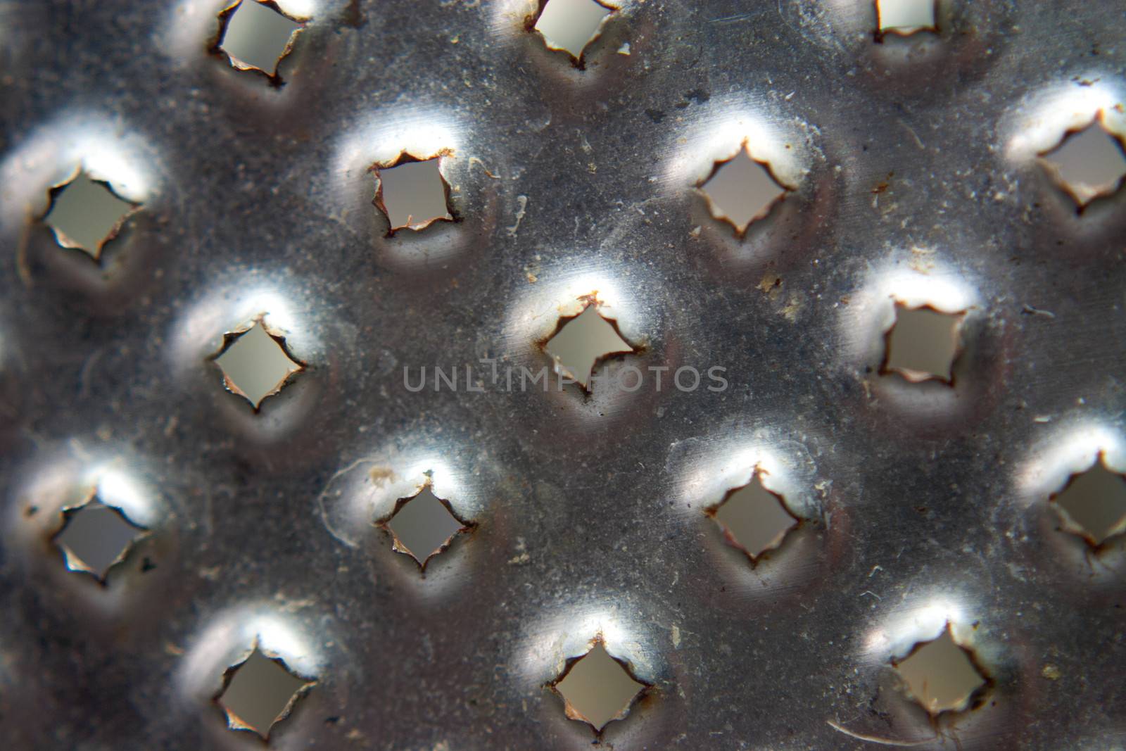 Closeup of the surface of a kitchen food grater.