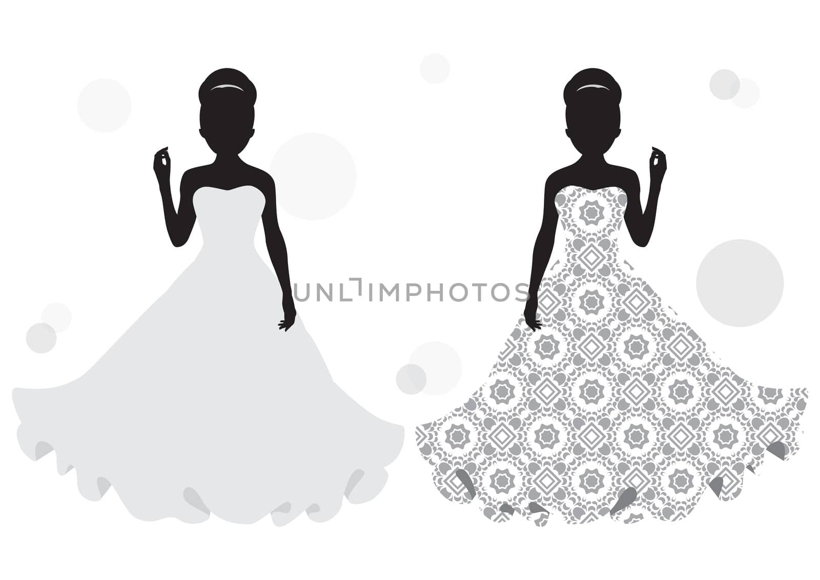 silhouette of a girl in a long dress isolated on white background