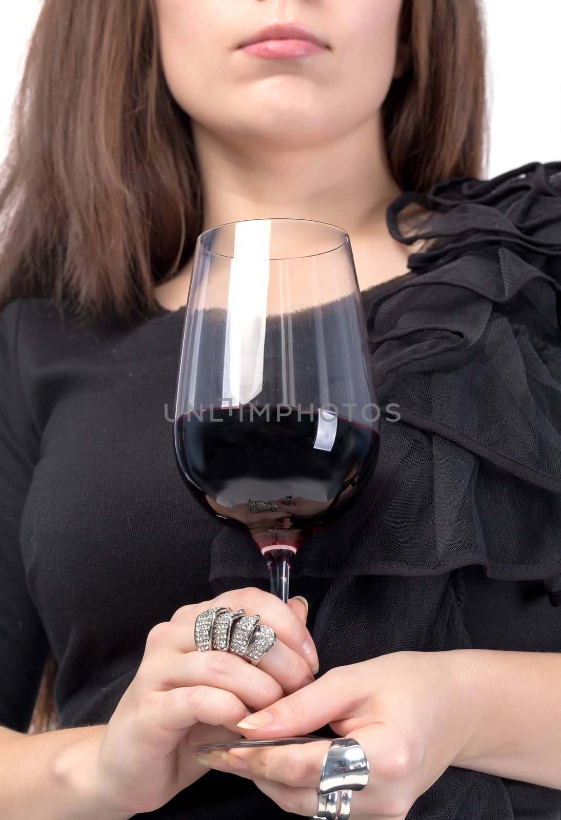 Young woman with red wine from a glass by Discovod