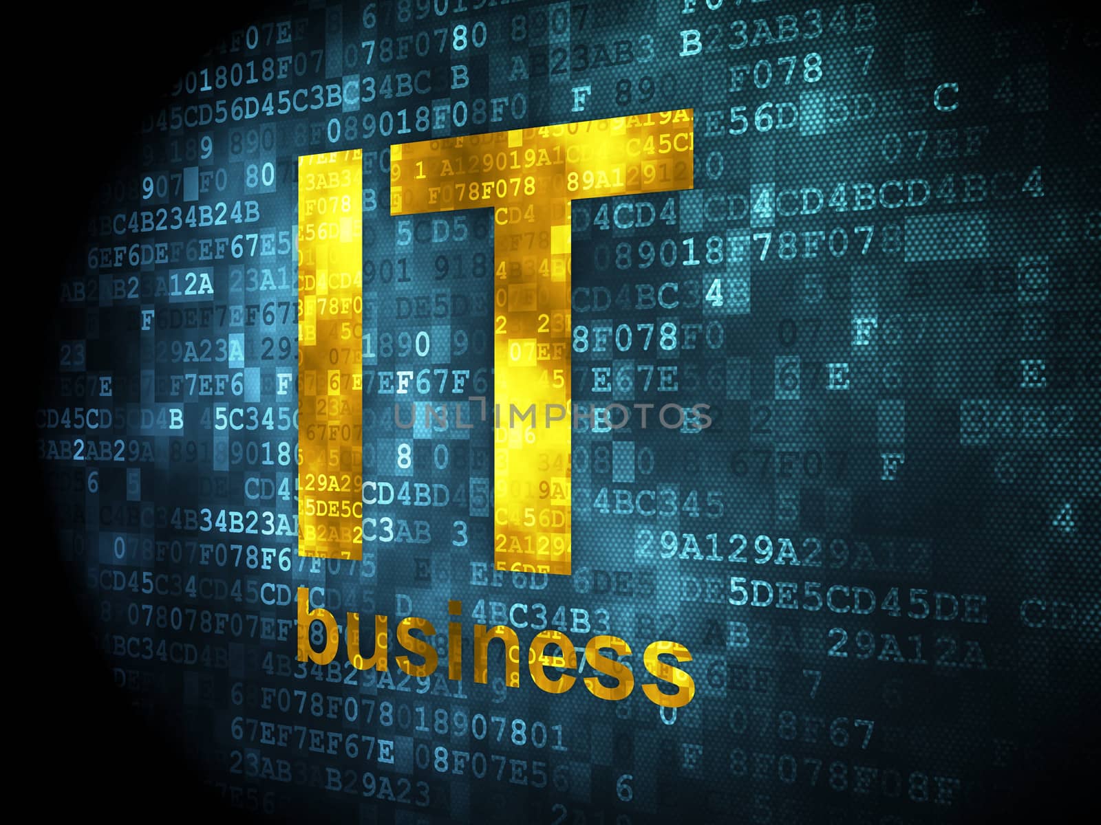 Business concept: pixelated words IT Business on digital background, 3d render