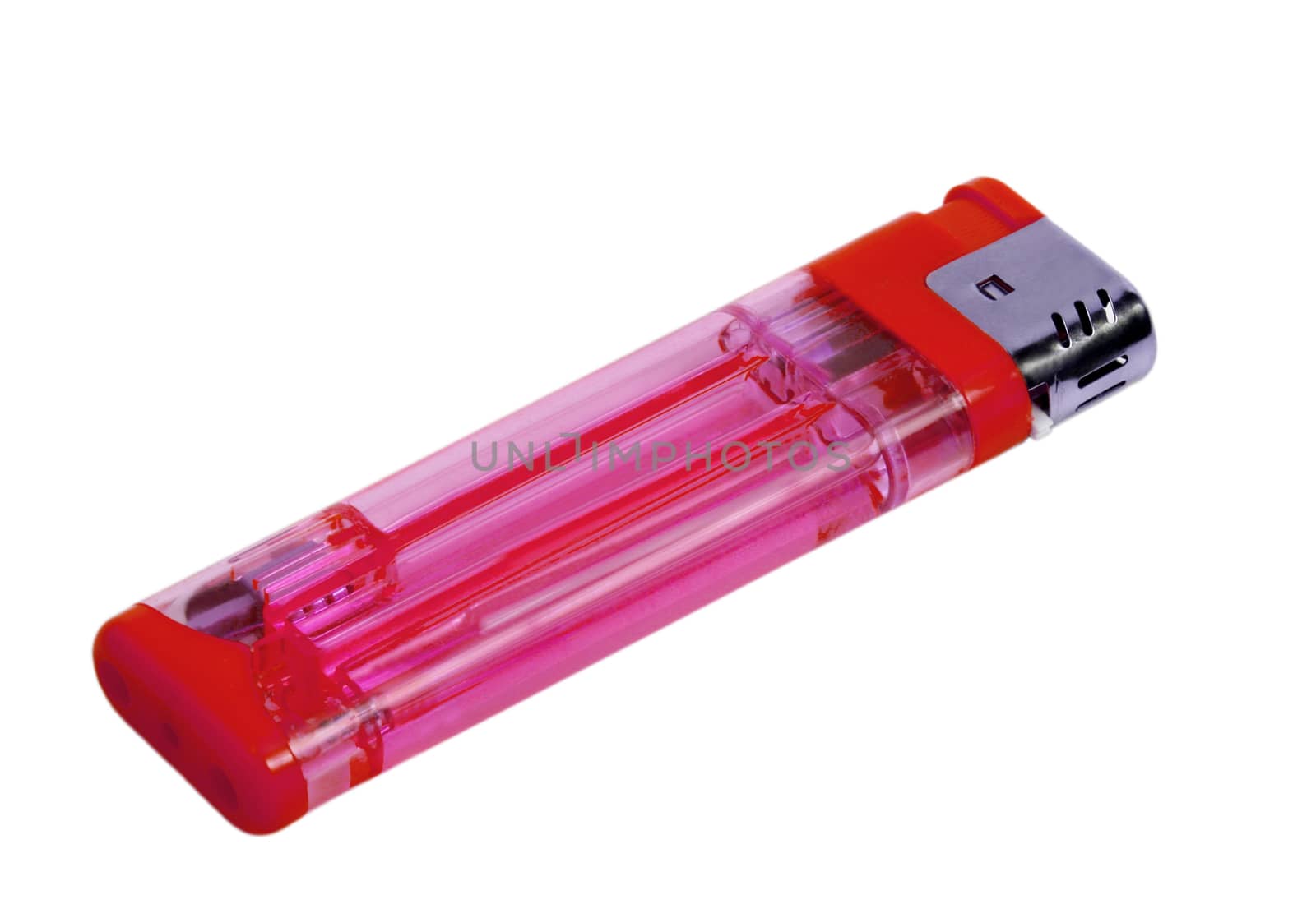 Plactic red lighter gas on white