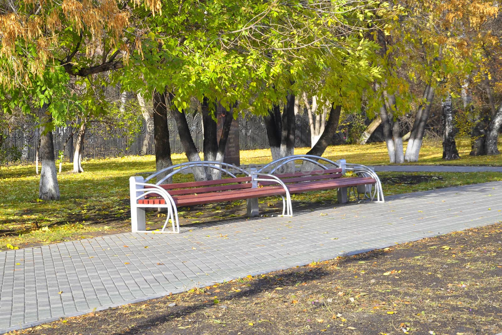 Benches in autumn park.