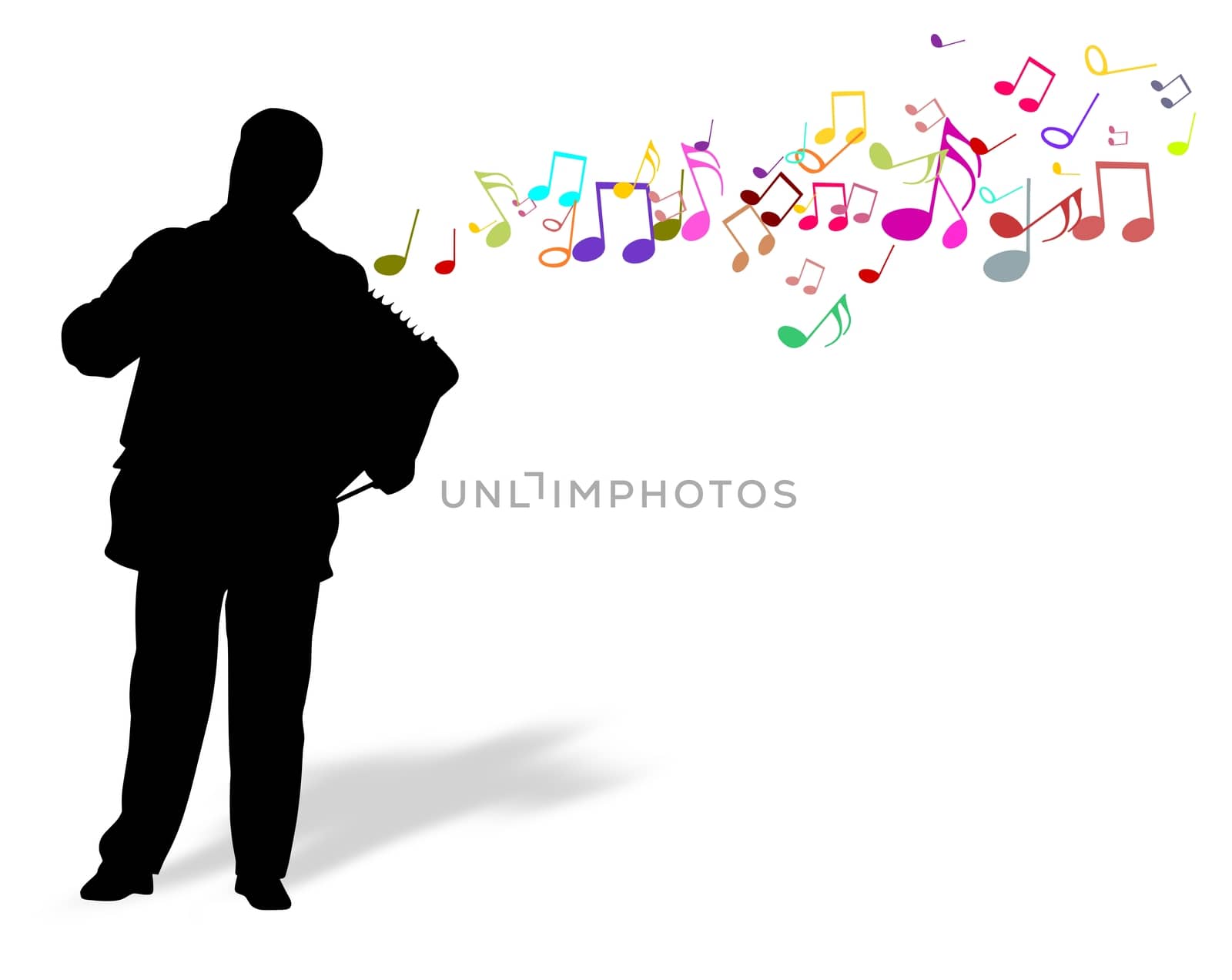 Illustration of an Accordionist with musical notes