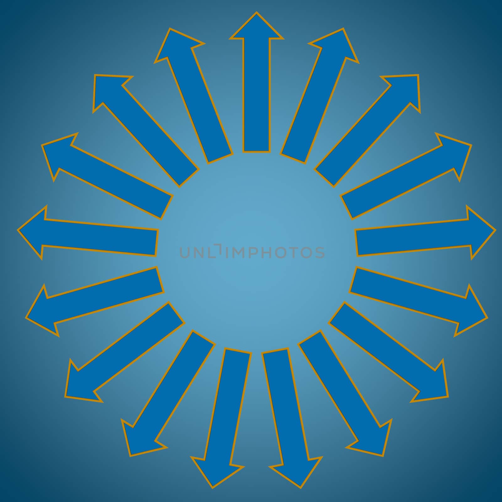 Arrows on blue background,render.