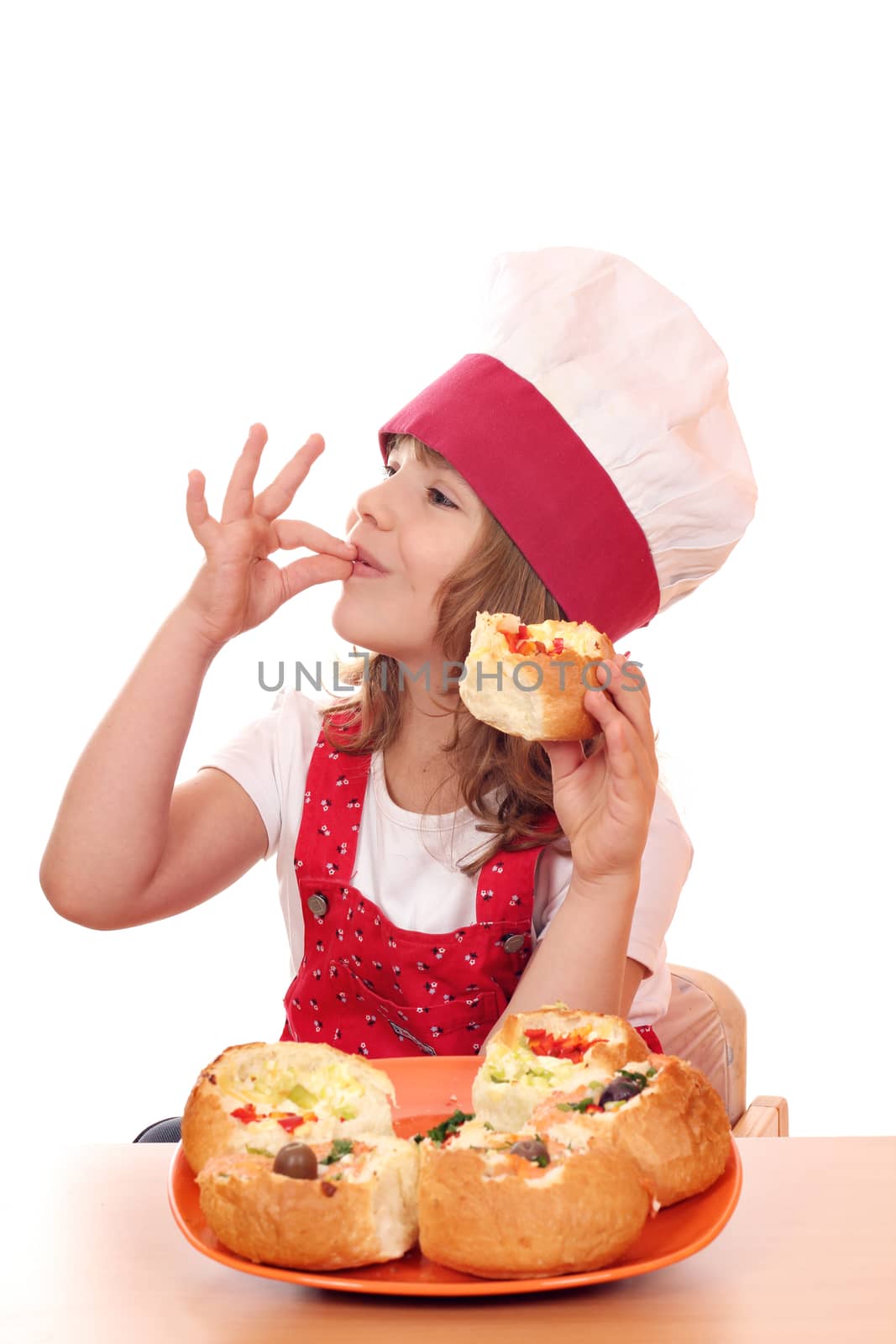 little girl cook with ok hand sign by goce