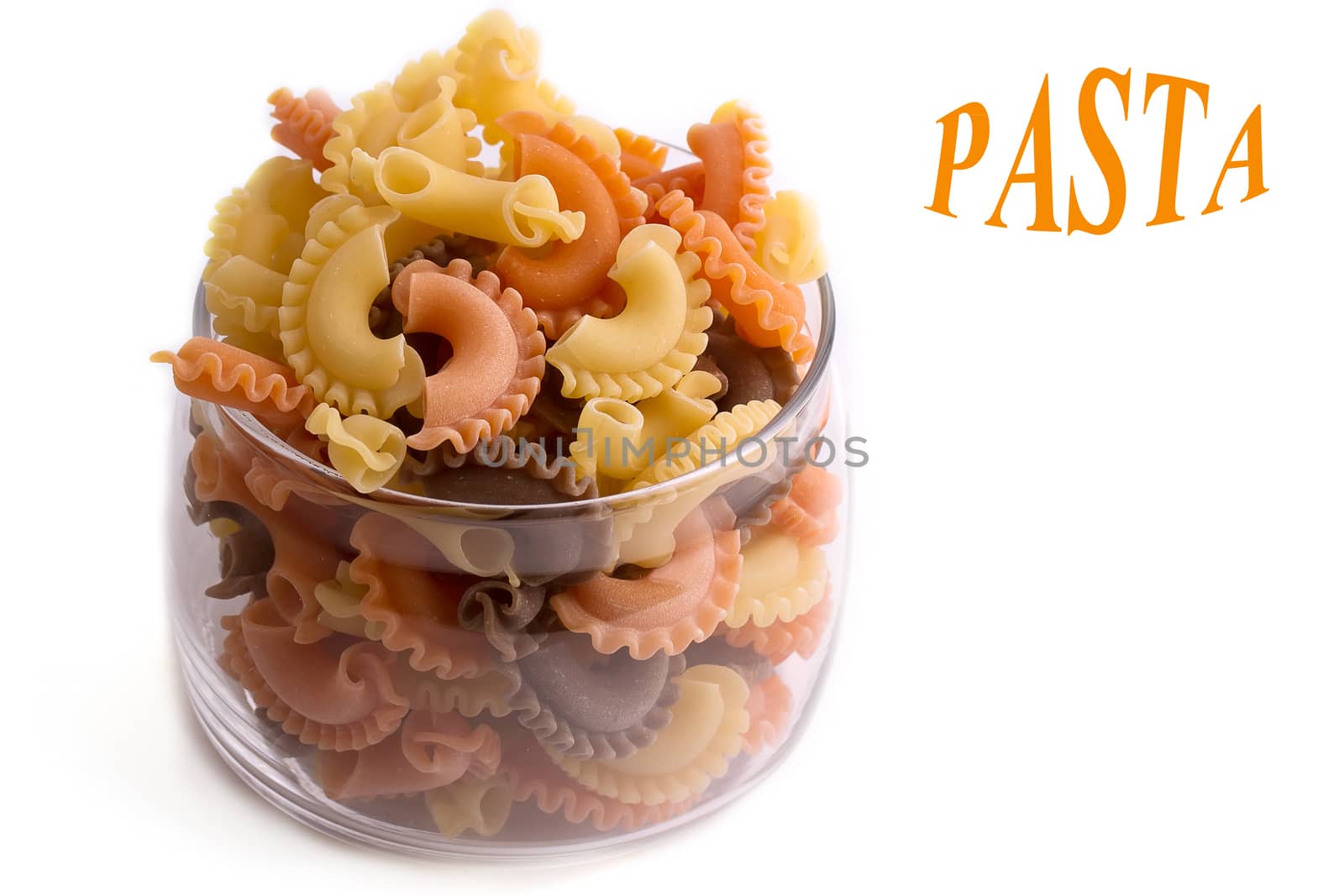 Multi-colored pasta isolated on a white background