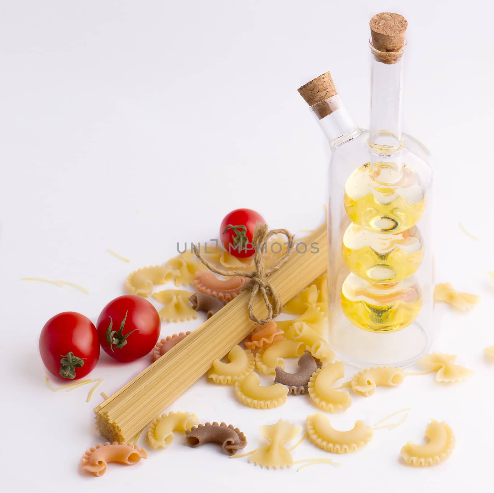 Multi-colored pasta isolated on a white background