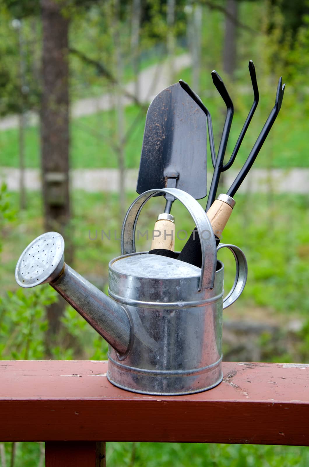 Garden tools on a background of nature