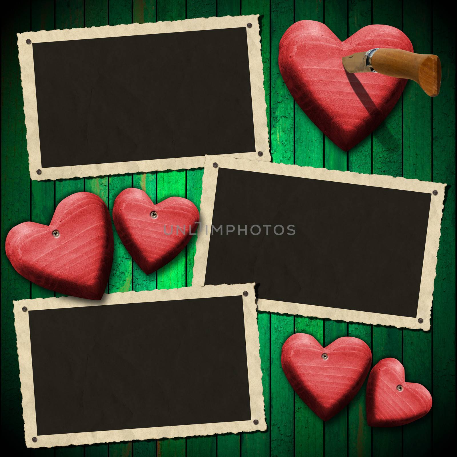 Romantic Photo Frames on Wood Green Wall by catalby