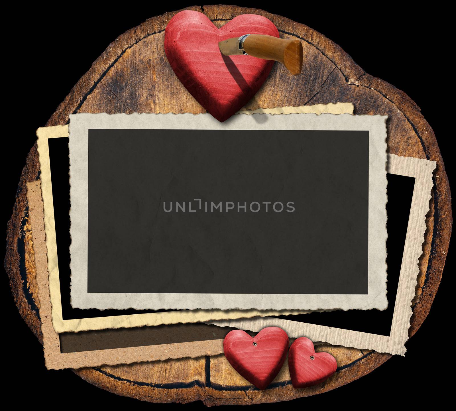 Romantic Photo Frames on Section of Tree Trunk by catalby