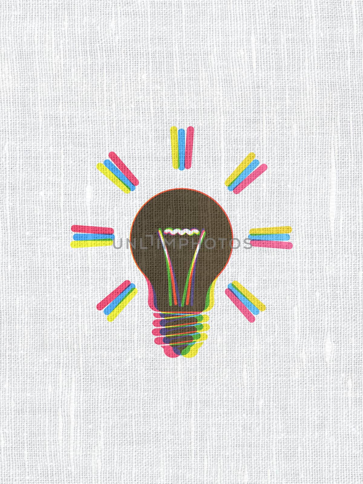 Business concept: CMYK Light Bulb on linen fabric texture background, 3d render