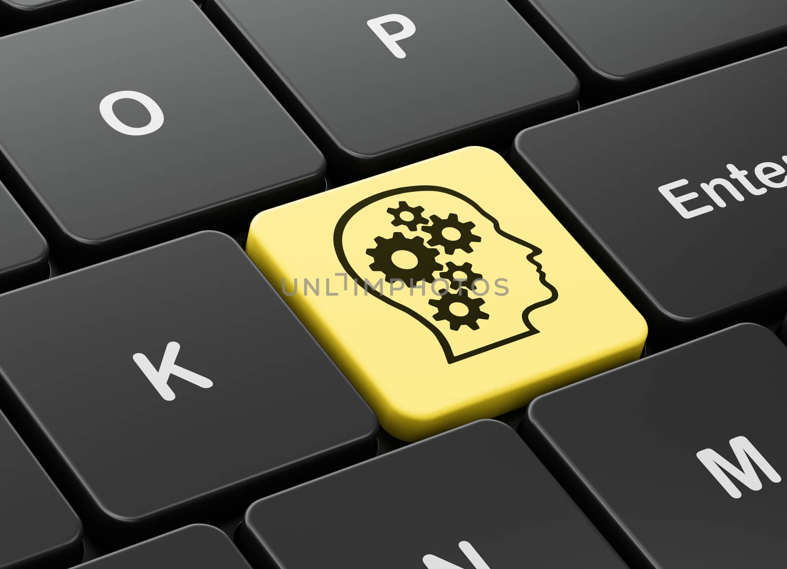 Marketing concept: Head With Gears on computer keyboard background by maxkabakov