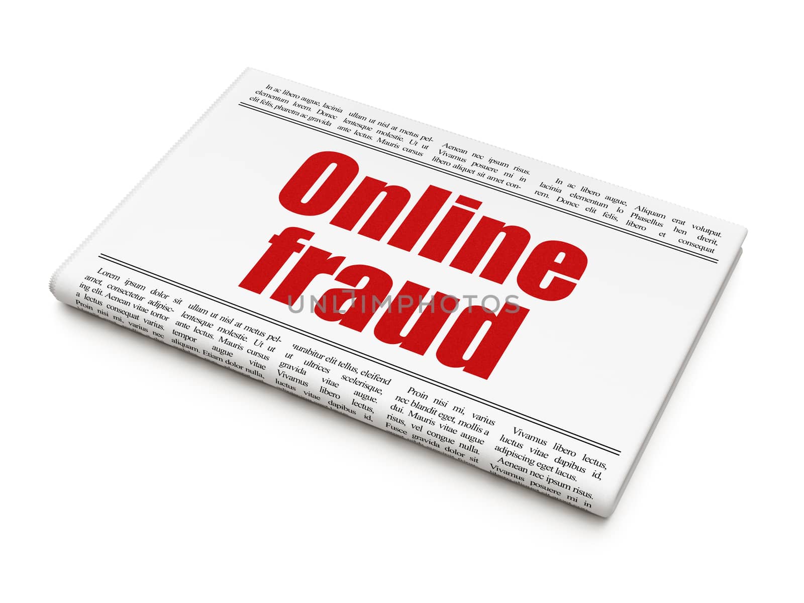 Safety news concept: newspaper headline Online Fraud on White background, 3d render