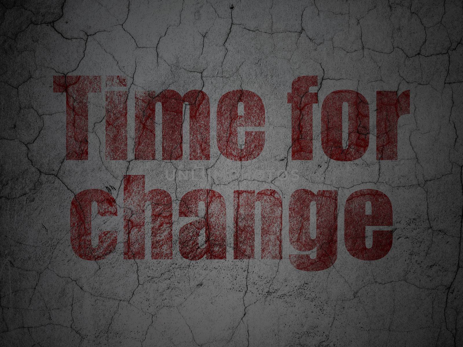 Time concept: Red Time for Change on grunge textured concrete wall background, 3d render