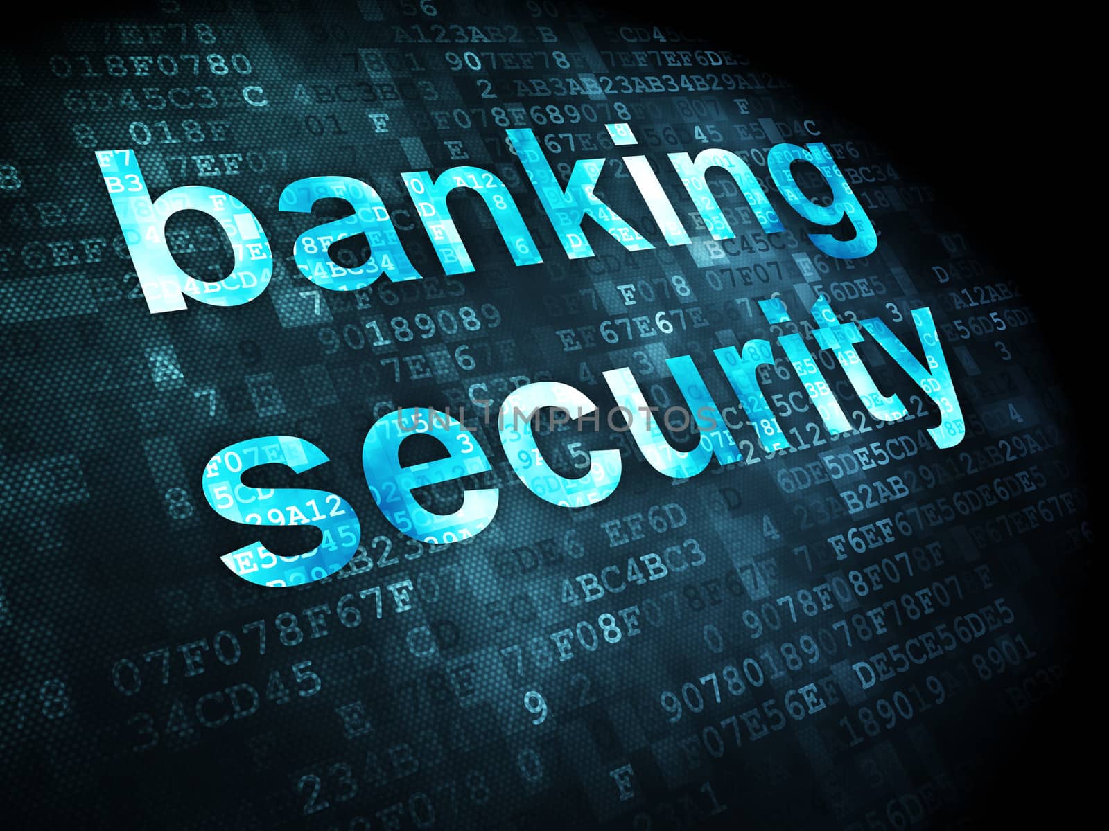 Security concept: pixelated words Banking Security on digital background, 3d render