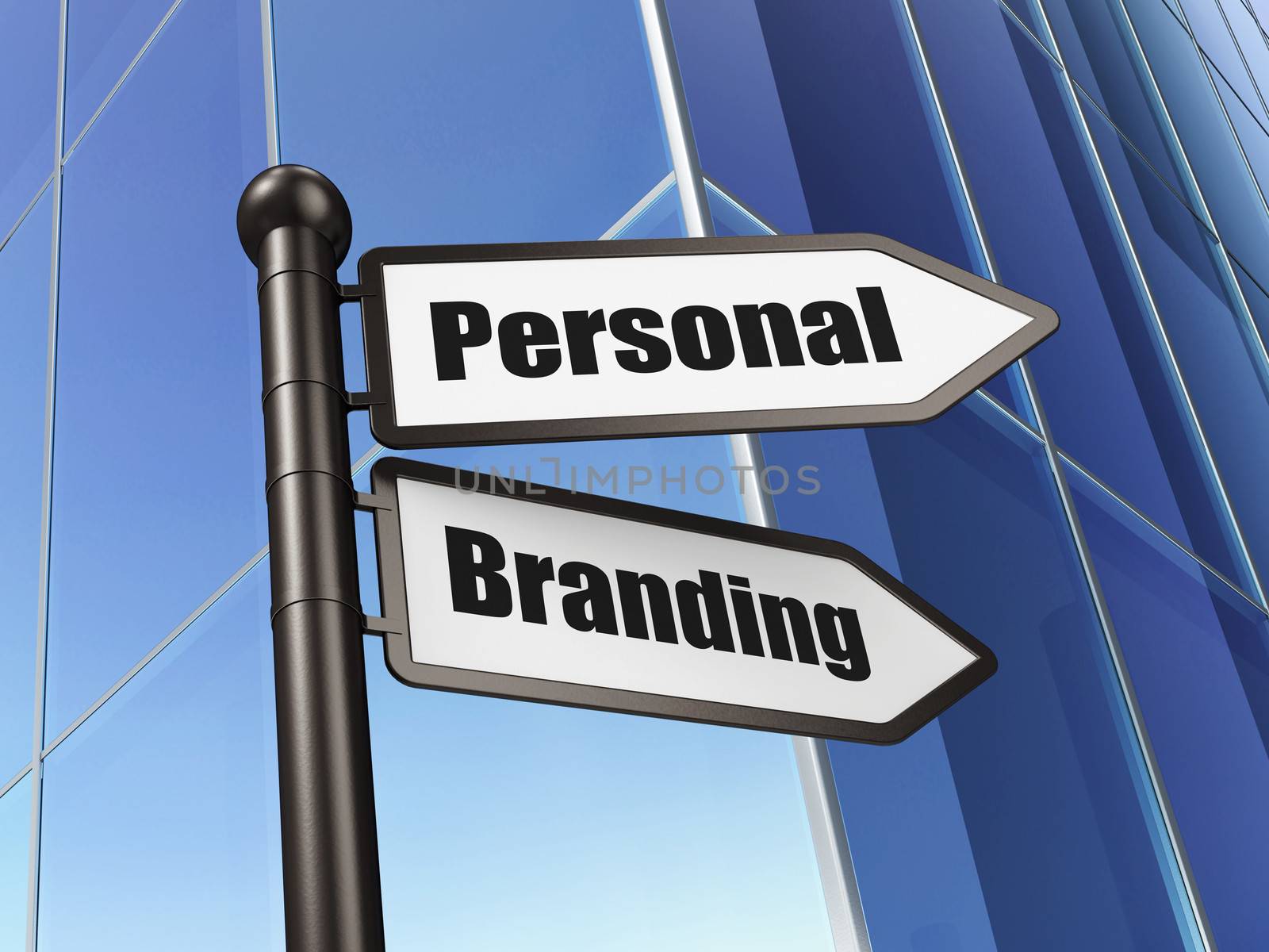 Marketing concept: Personal Branding on Building background, 3d render
