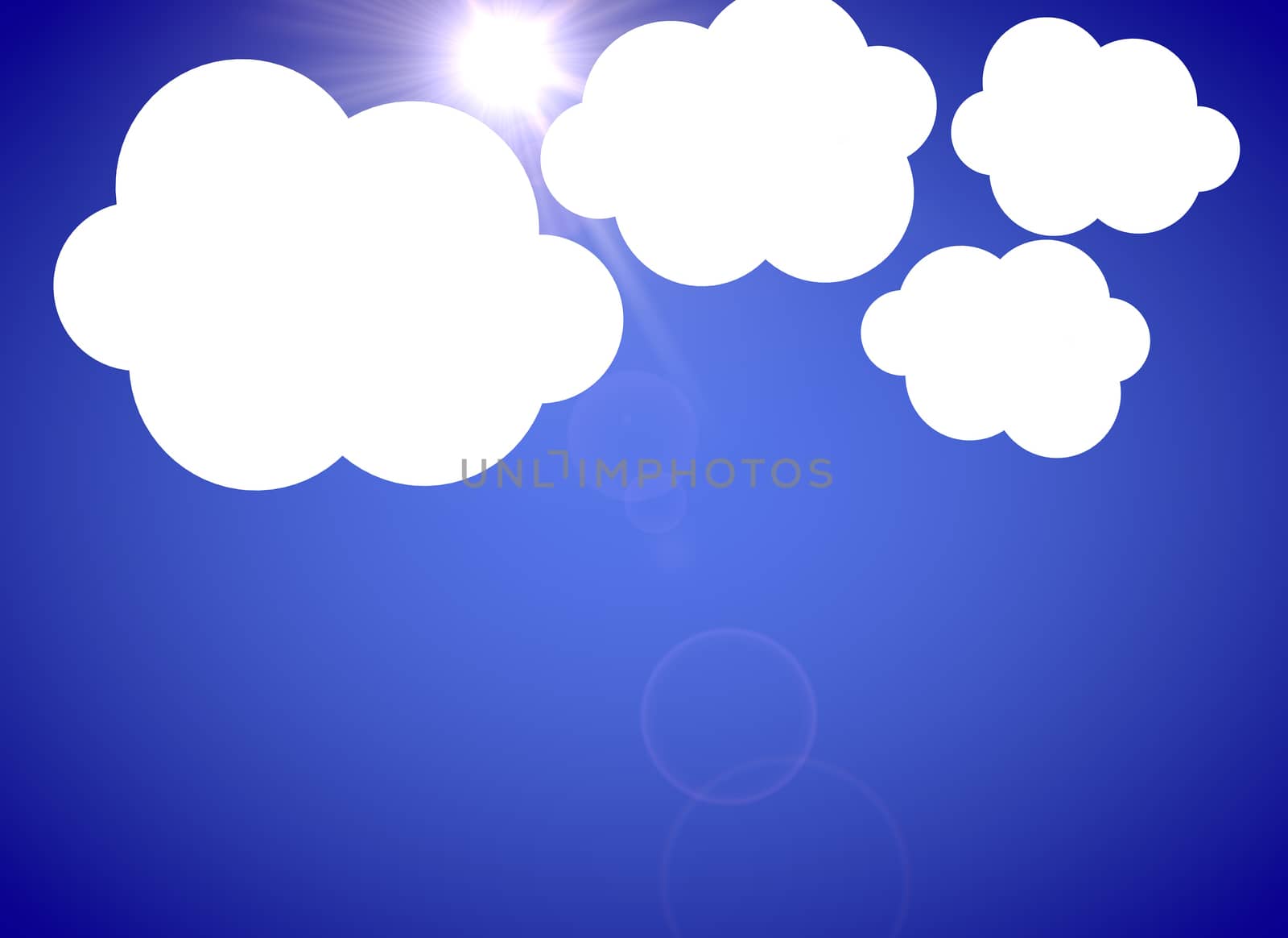 Clouds with sun on blue background