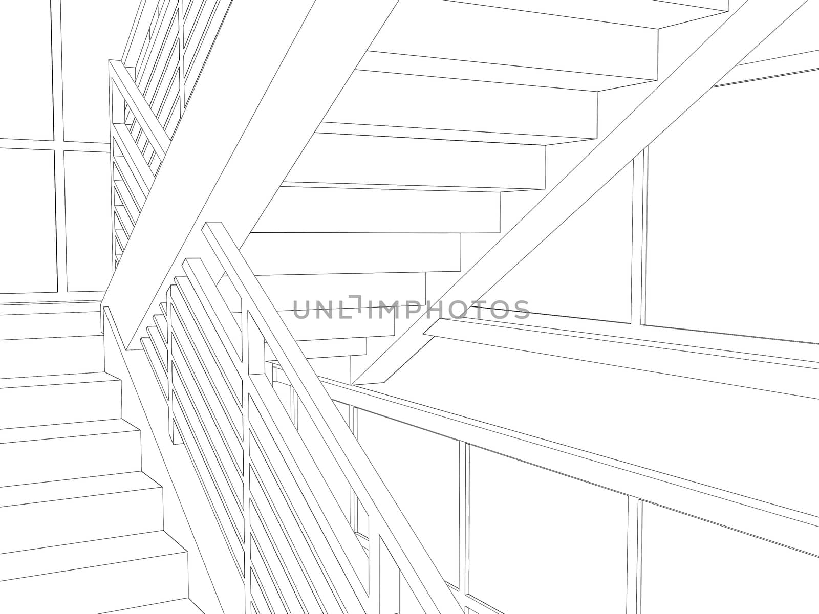 Abstract archticture. Wire-frame building on the white background