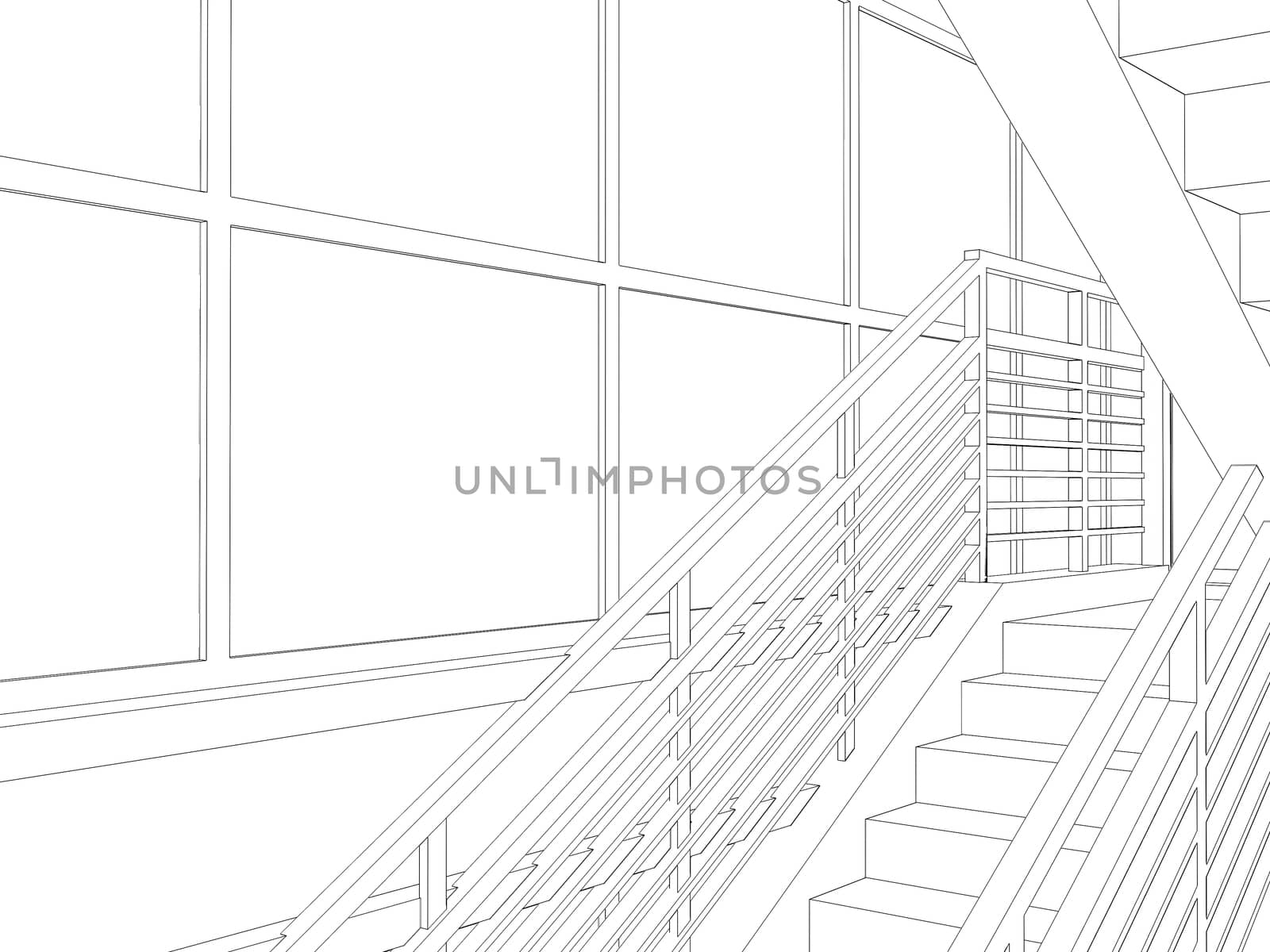 Abstract archticture. Wire-frame building on the white background