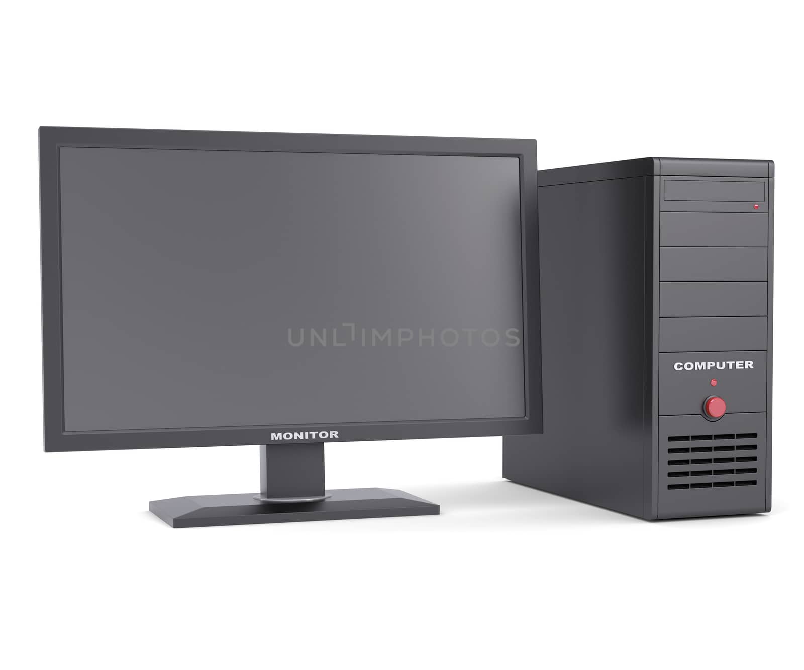 System unit with a monitor. Isolated render on a white background